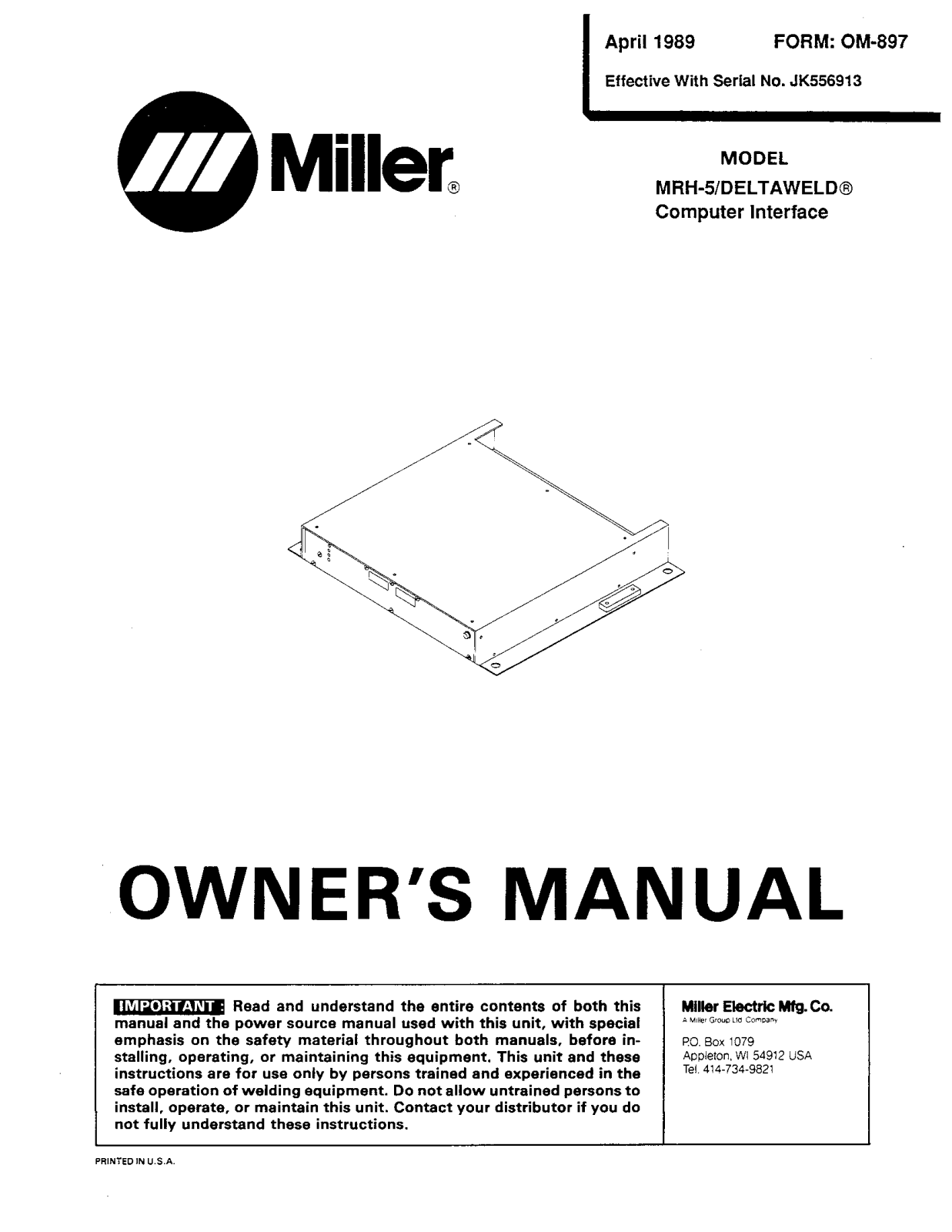 Miller INTERFACE CONTROL MRH-5 Owners manual - ManualMachine.com