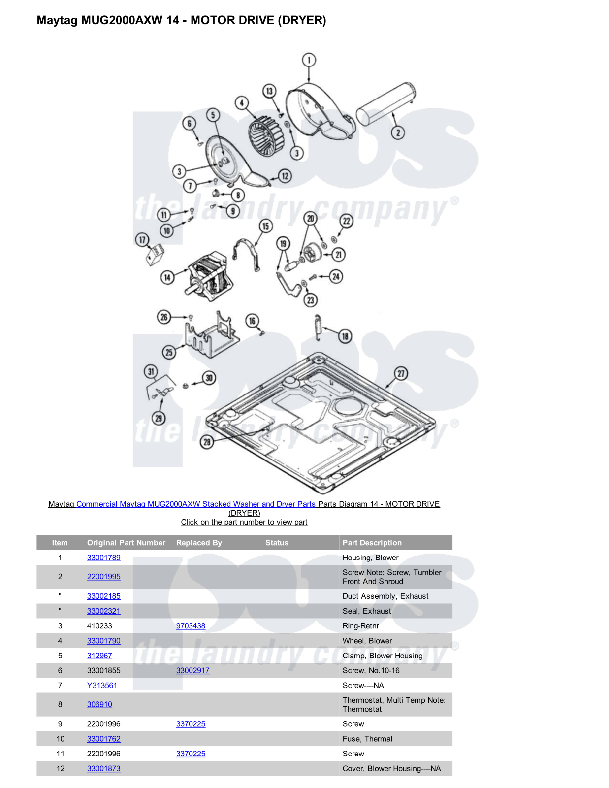 Maytag MUG2000AXW Stacked and Parts Diagram