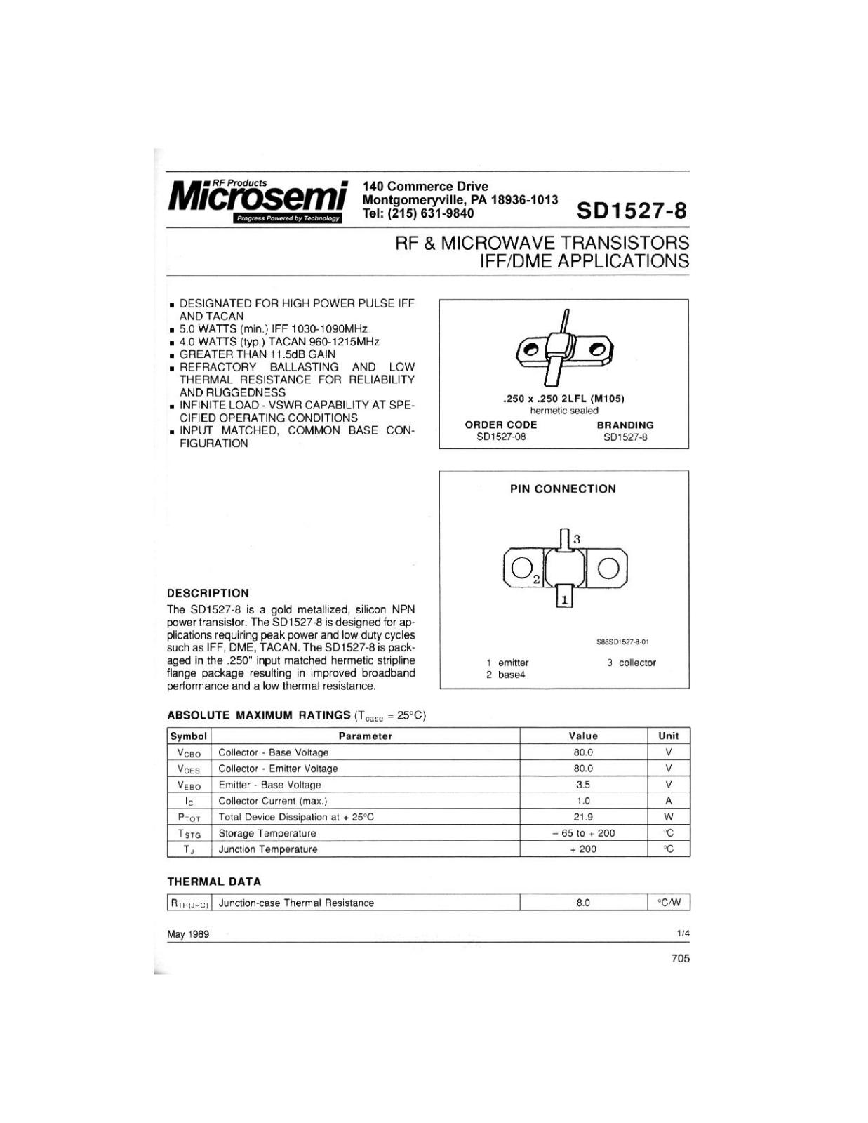 Microsemi Corporation SD1527-08 Datasheet