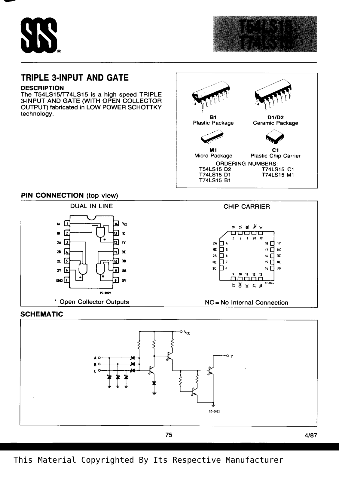 Datasheet T74LS15B1 Specification - ManualMachine.com