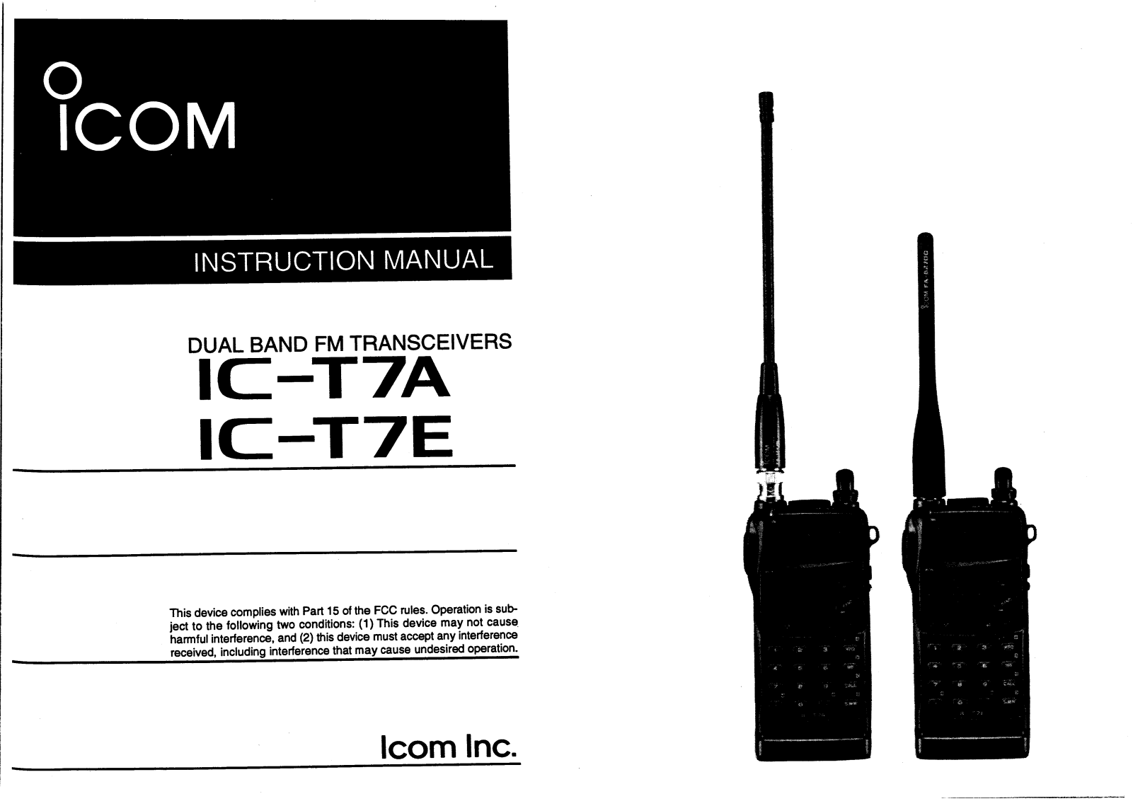 Icom IC-T7E, IC-T7A User Manual