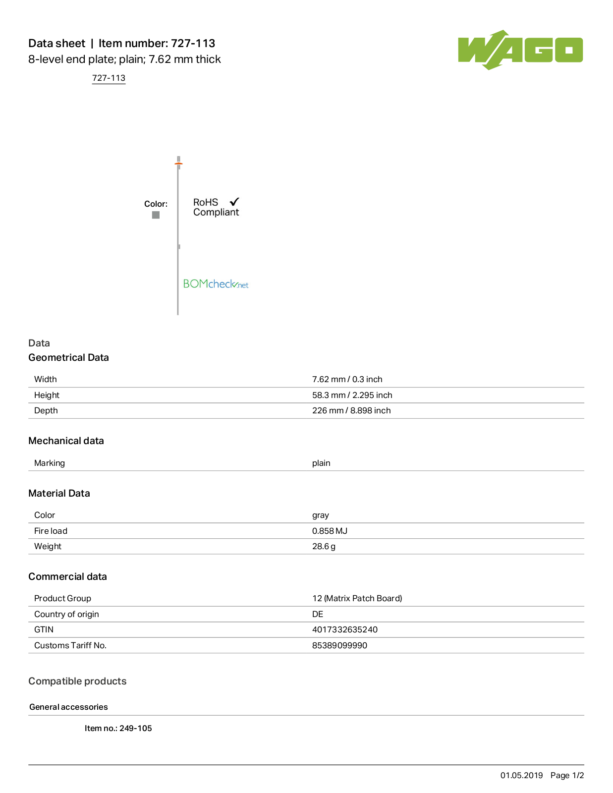 Wago 727-113 Data Sheet