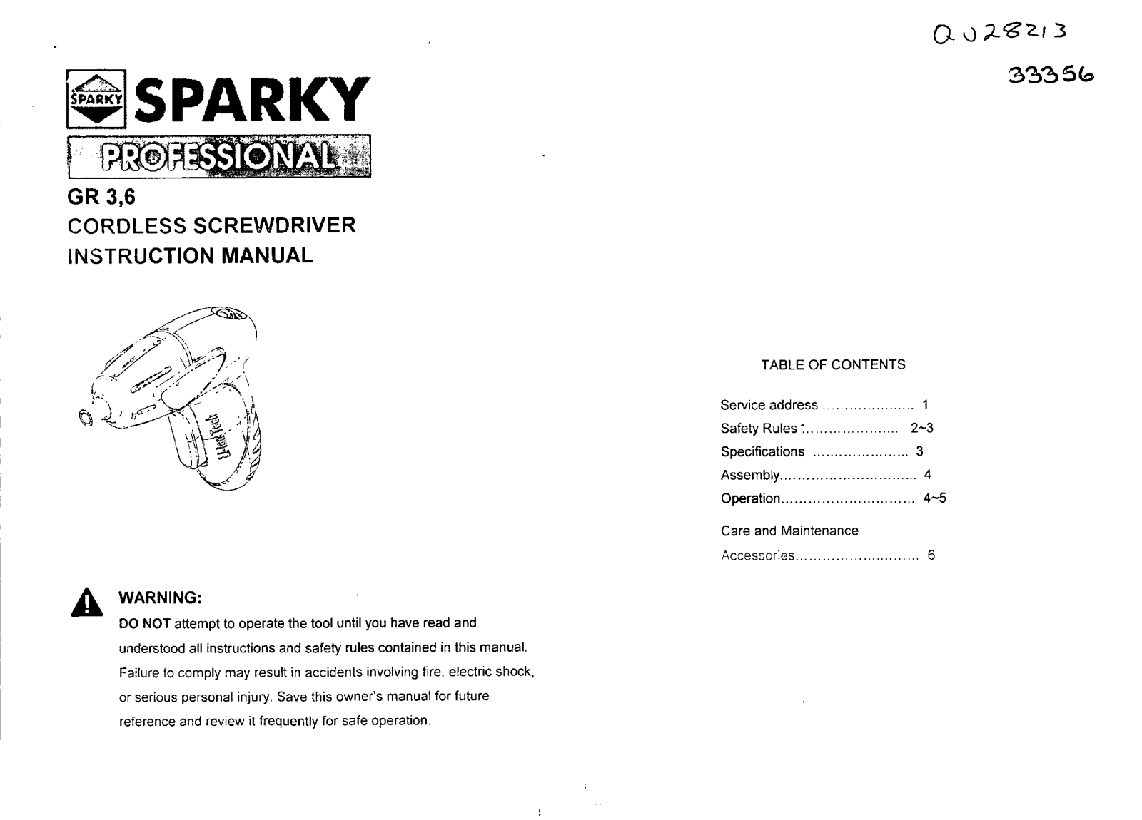 Sparky Group GR 3, 6 Instruction Manual