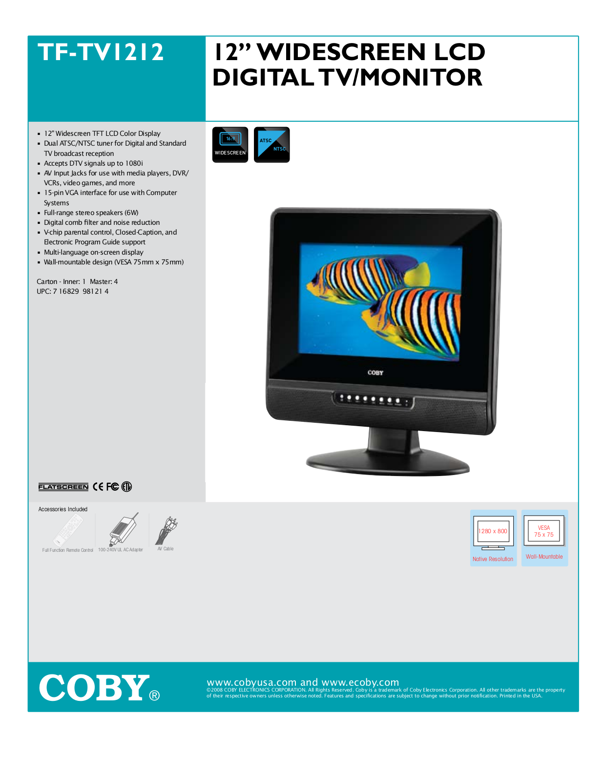 COBY electronic TF-TV1212 User Manual