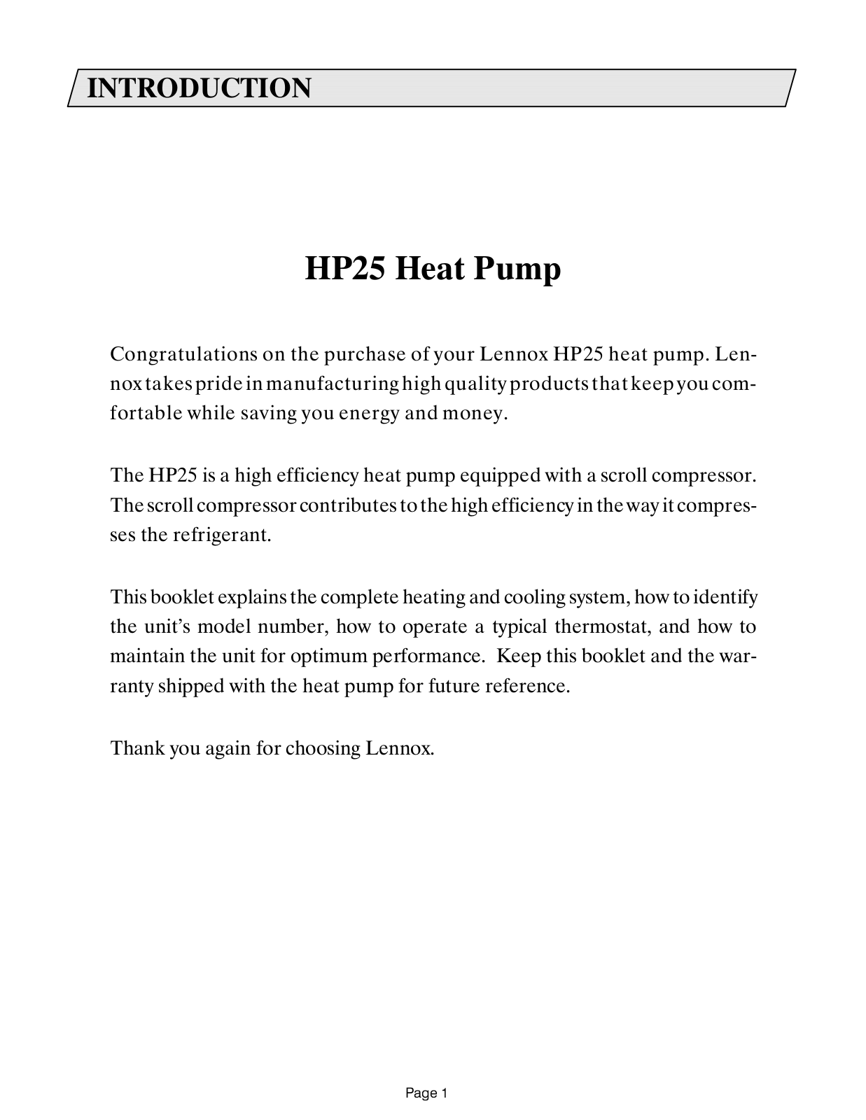 Lennox Hearth HP25 User Manual