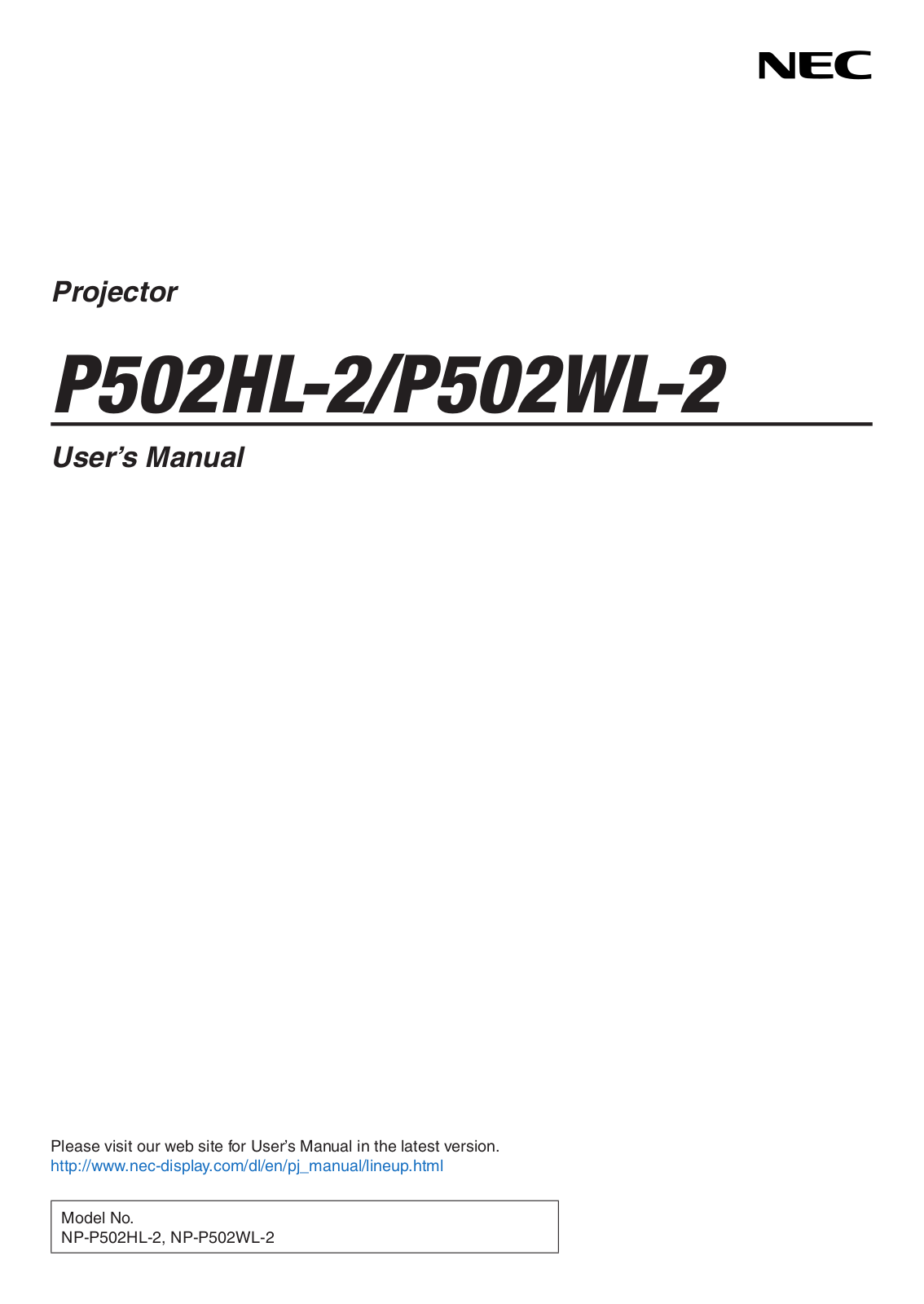 NEC P502WL-2, P502HL-2 User Manual