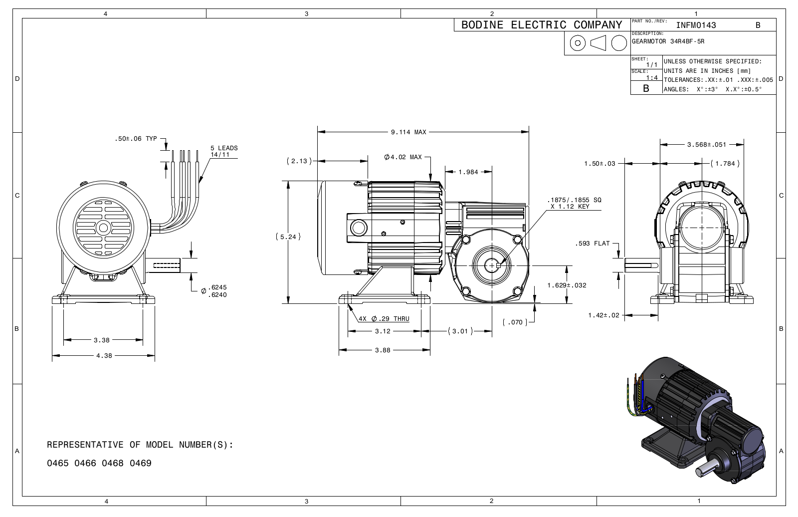 Bodine 0465, 0466, 0468, 0469 Reference Drawing