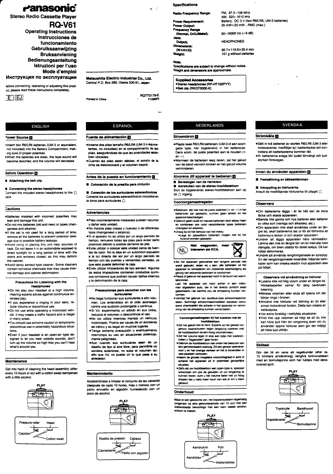 Panasonic RQ-V61 Operating Instruction