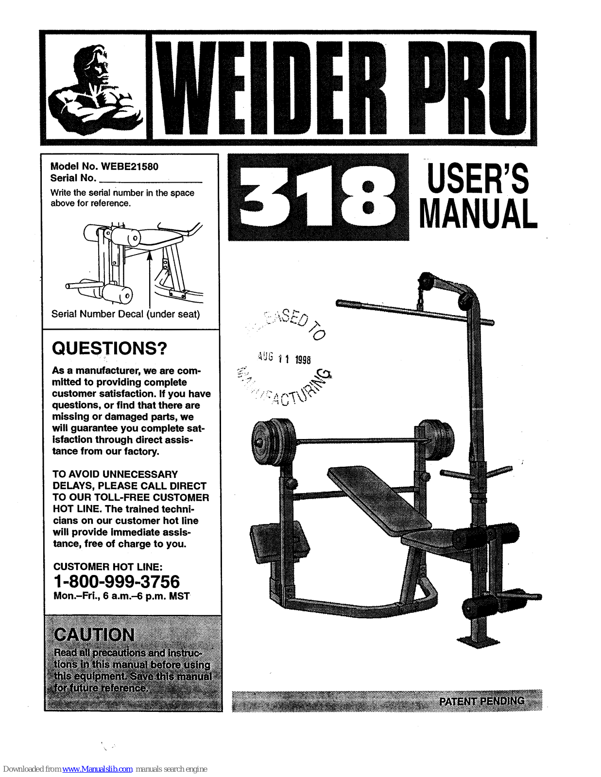 Weider WEBE21580 User Manual