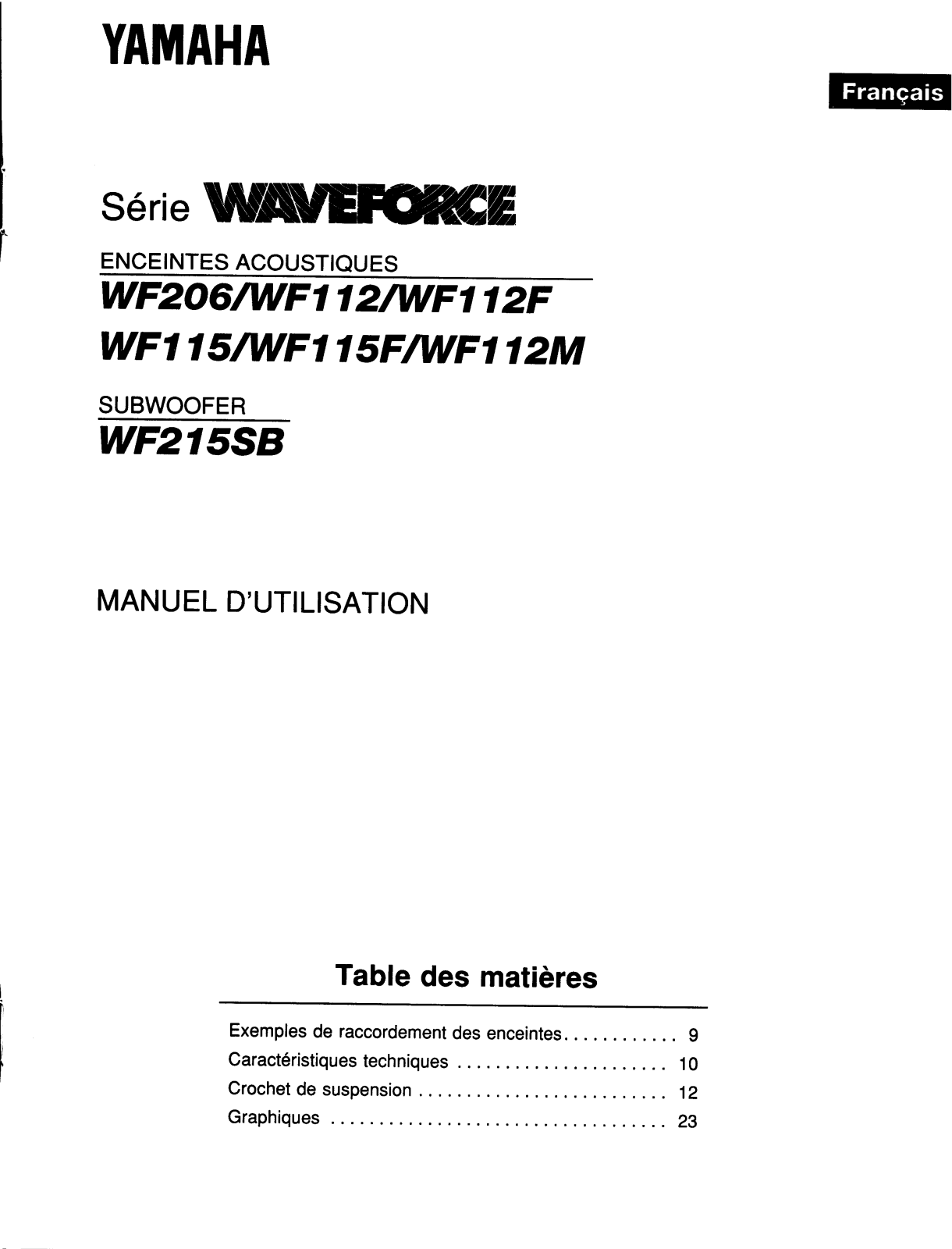 Yamaha wf206, wf215sb, wf112, wf112f, wf115 Owner's Manual