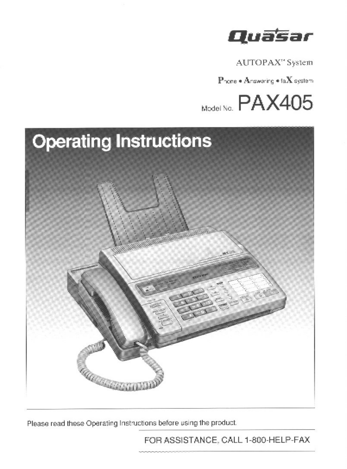 Quasar PAX405 Operating Instruction