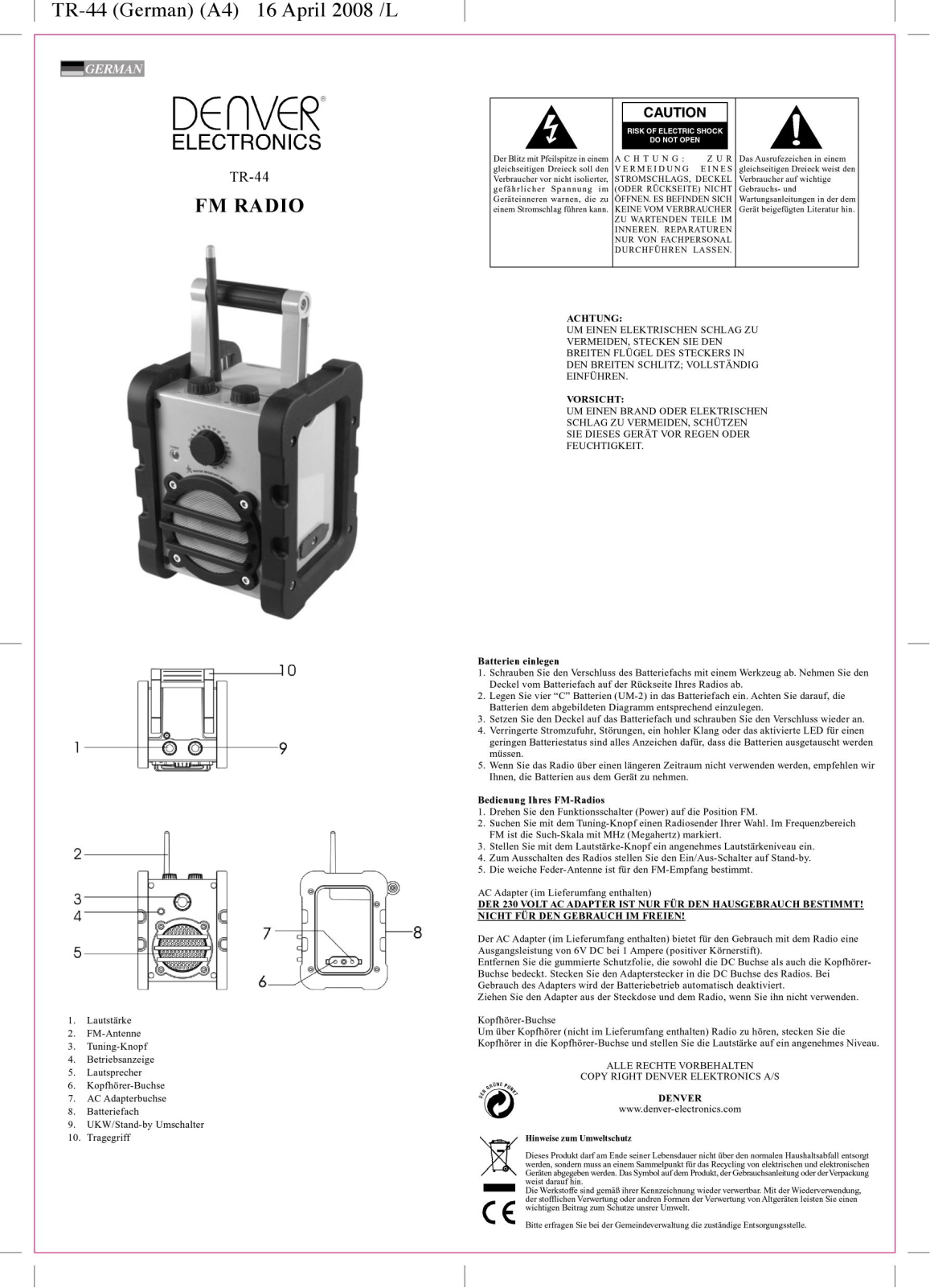 Denver TR-44 User Guide