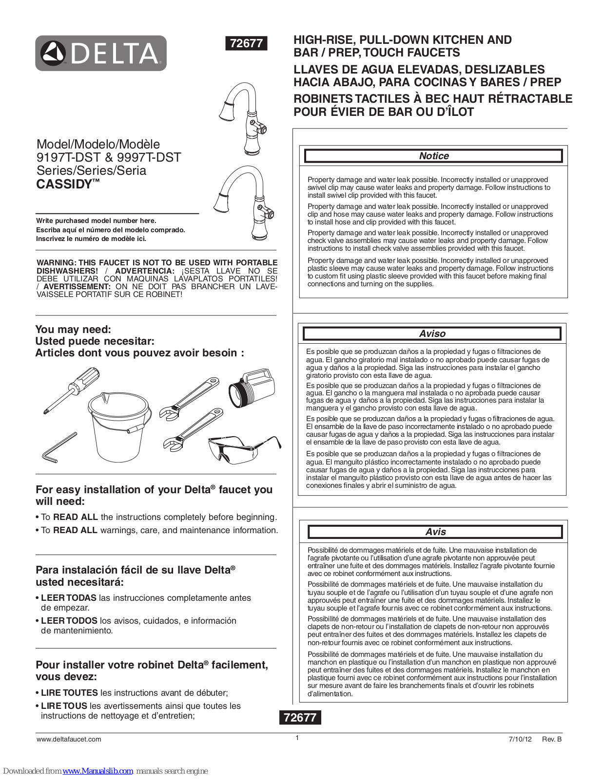 Delta CASSIDY Series, CASSIDY 9997T-DST, CASSIDY 9197T-DST Instructions Manual