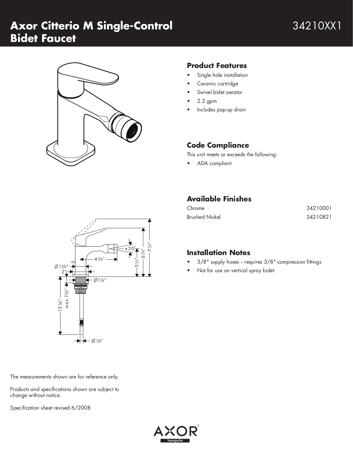 Axor M 34210XX1, 34210001, 34210821 User Manual