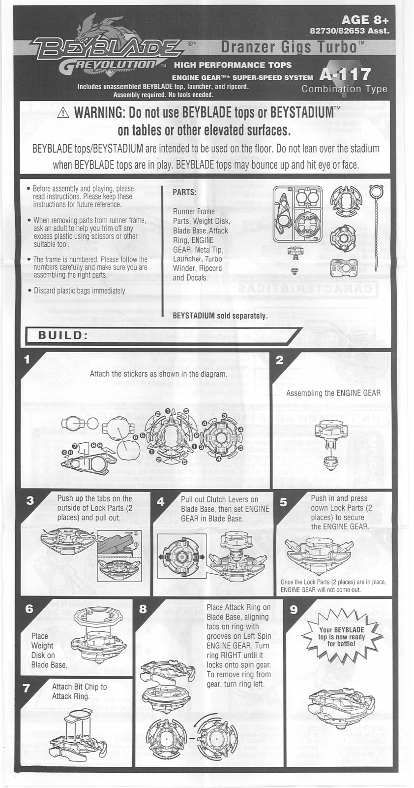 HASBRO Beyblade Grevolution Dranzer Gigs Turbo A117 User Manual