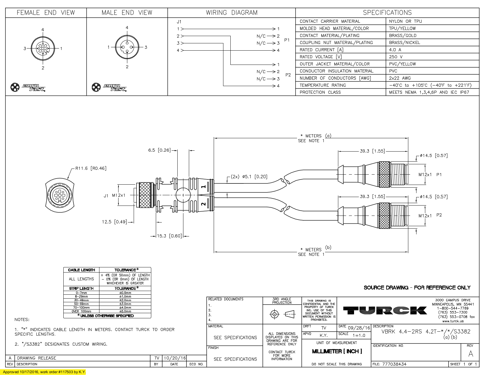 Turck VBRK4.4-2RS4.2T-1/1/S3382 Specification Sheet