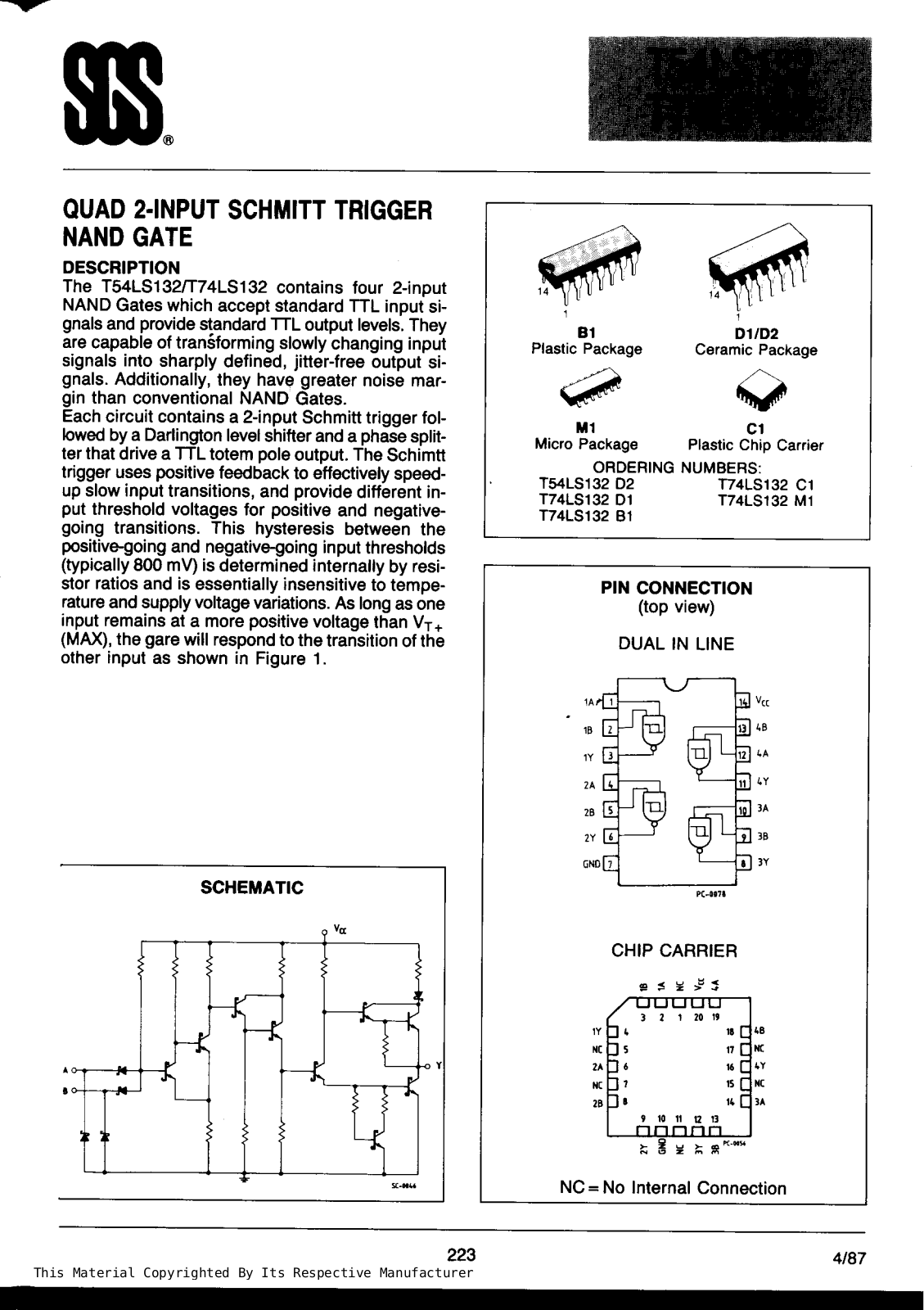 Datasheet T74LS132B1 Specification - ManualMachine.com