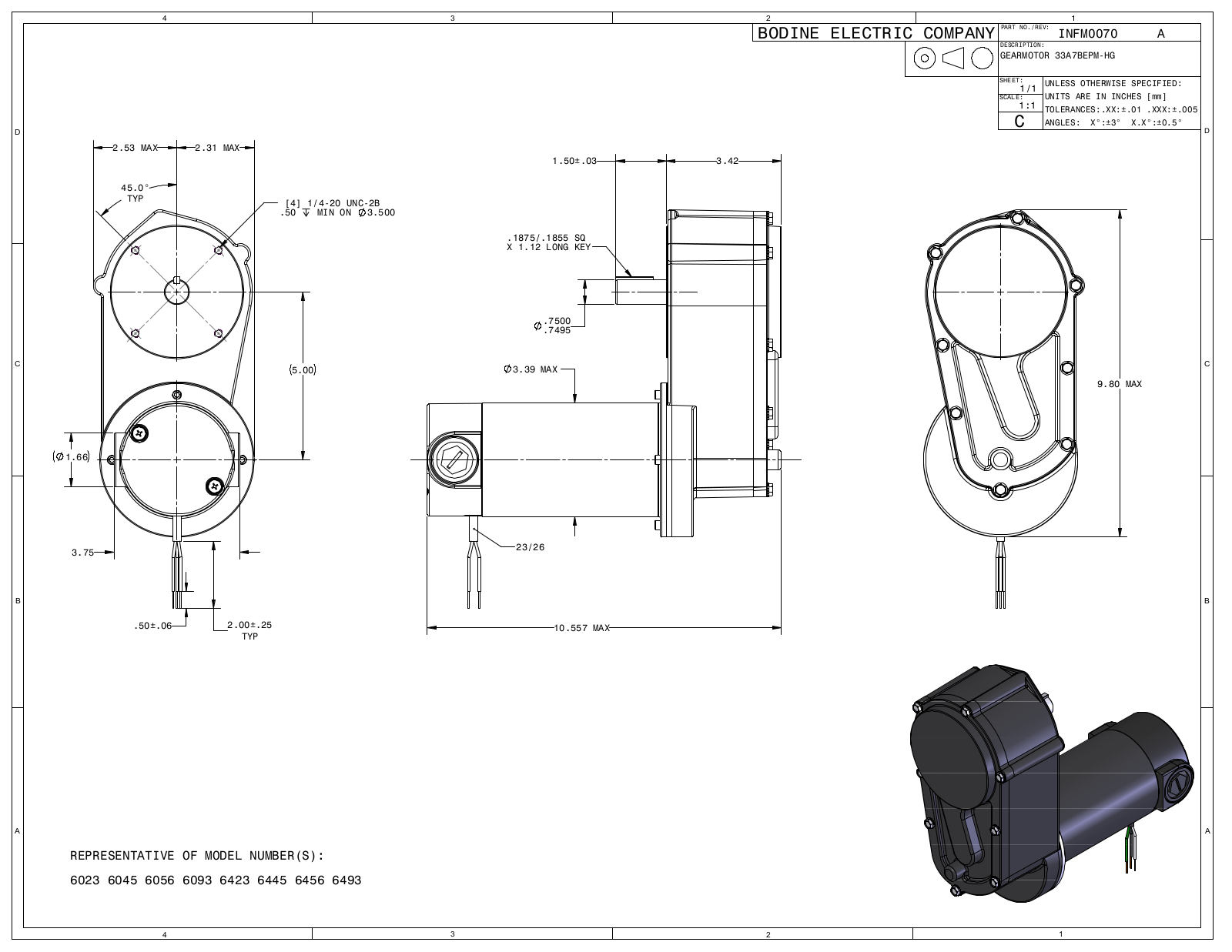 Bodine 6023, 6045, 6056, 6093, 6423 Reference Drawing