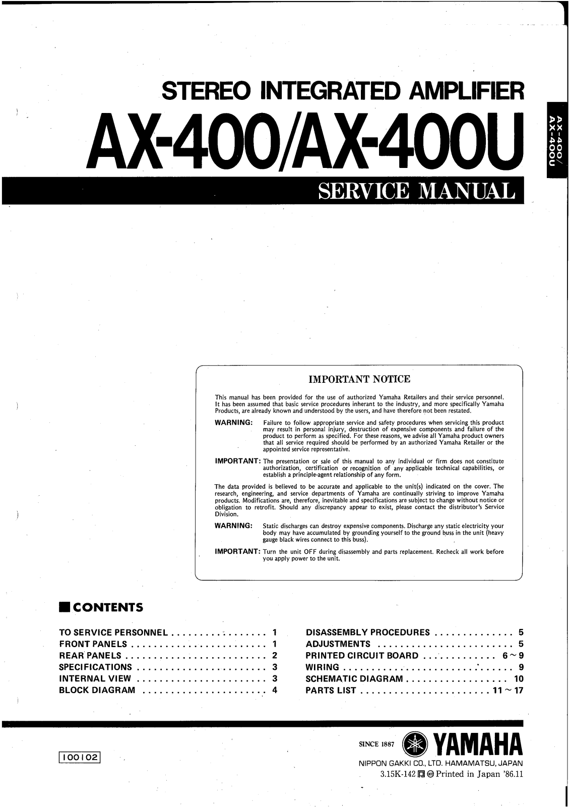 Yamaha AX-400 Service manual
