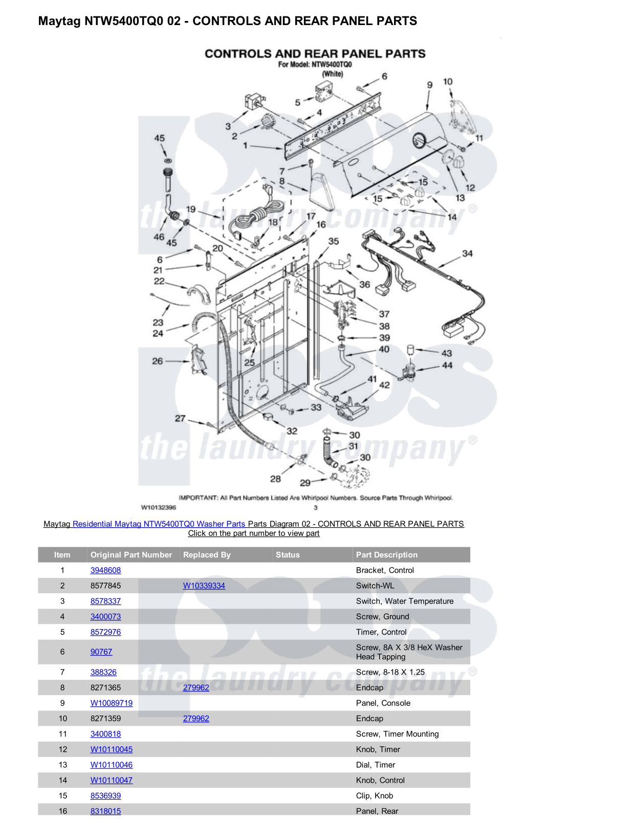 Maytag NTW5400TQ0 Parts Diagram