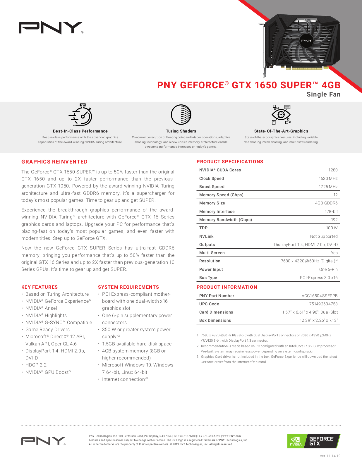 PNY VCG16504SSFPPB Product Data Sheet