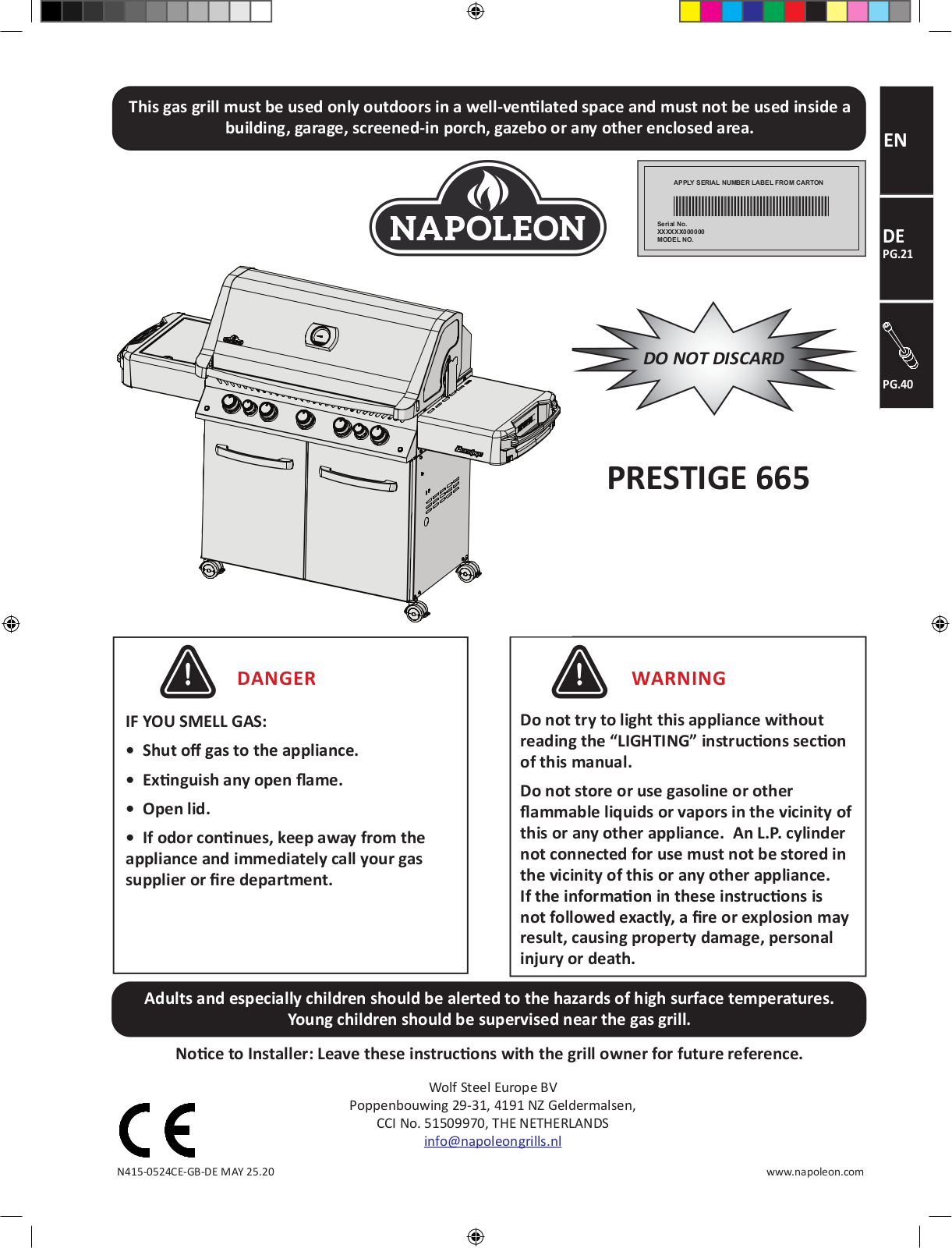 Napoleon PRESTIGE 665 operation manual