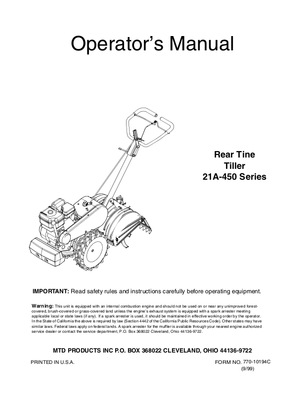 MTD 21A-450 User Manual