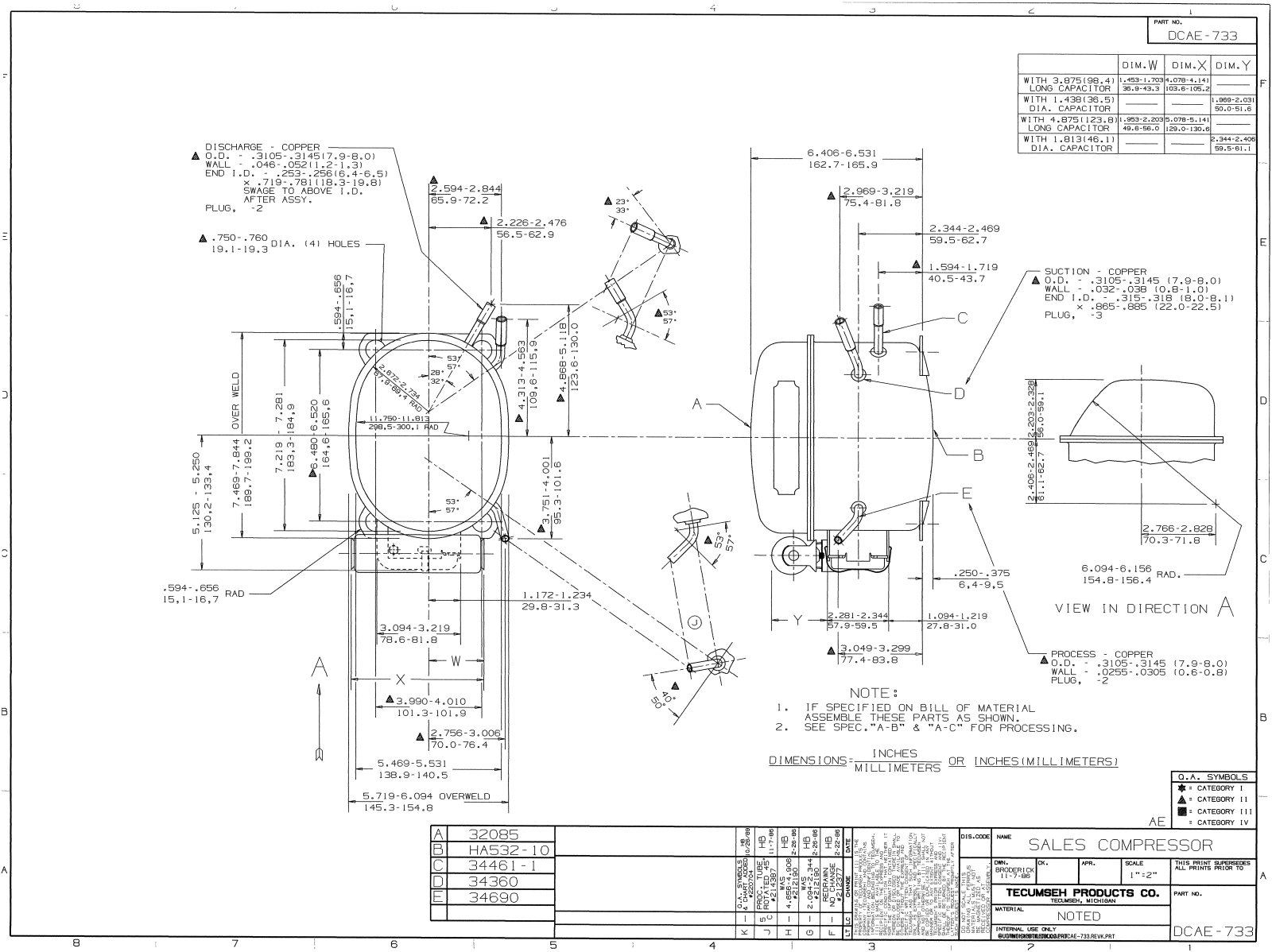 Tecumseh AEA3414YXA, AEA3414YXC, AEA3414YXP Drawing Data