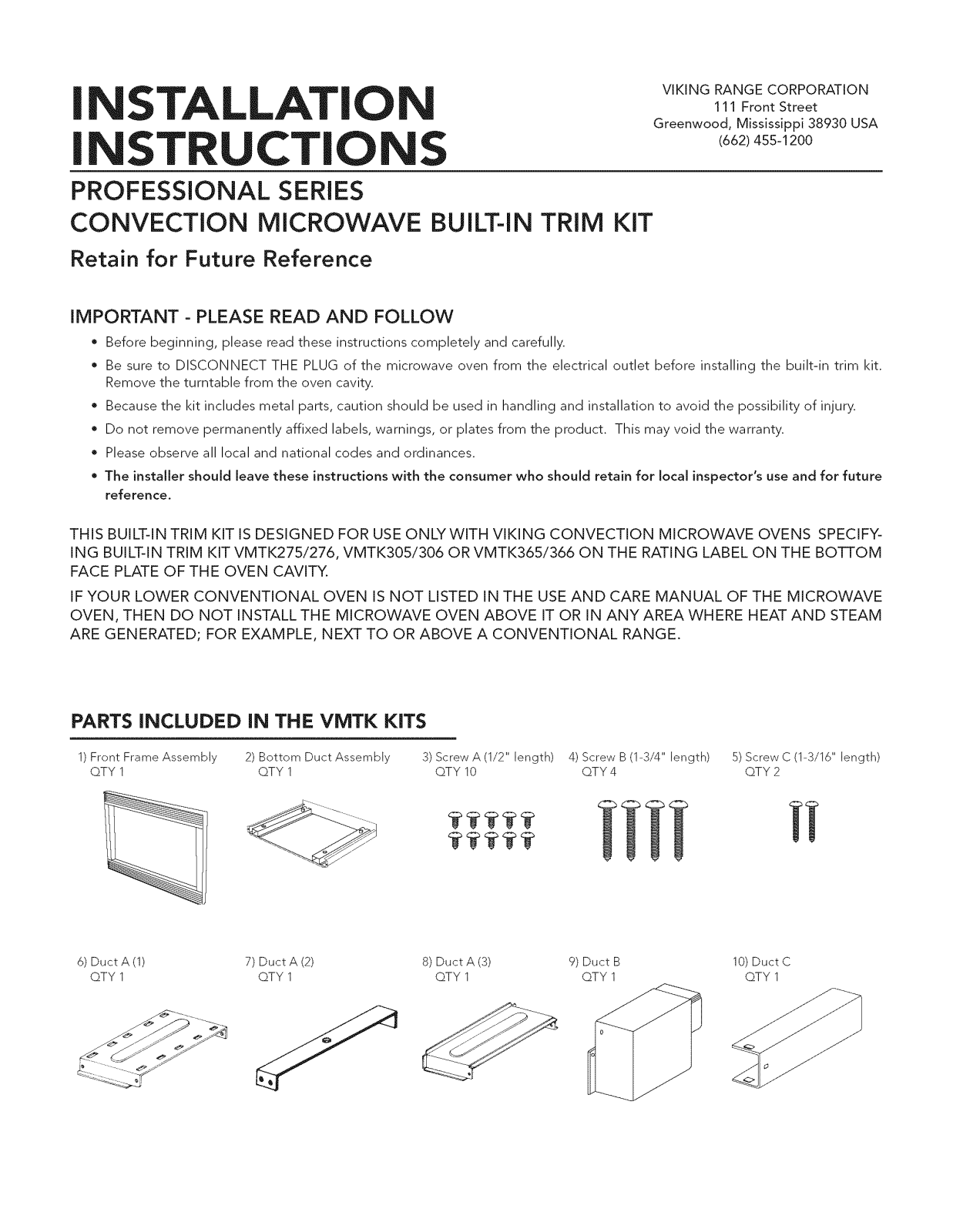 Viking Range VMOS200SS Installation Guide - ManualMachine.com
