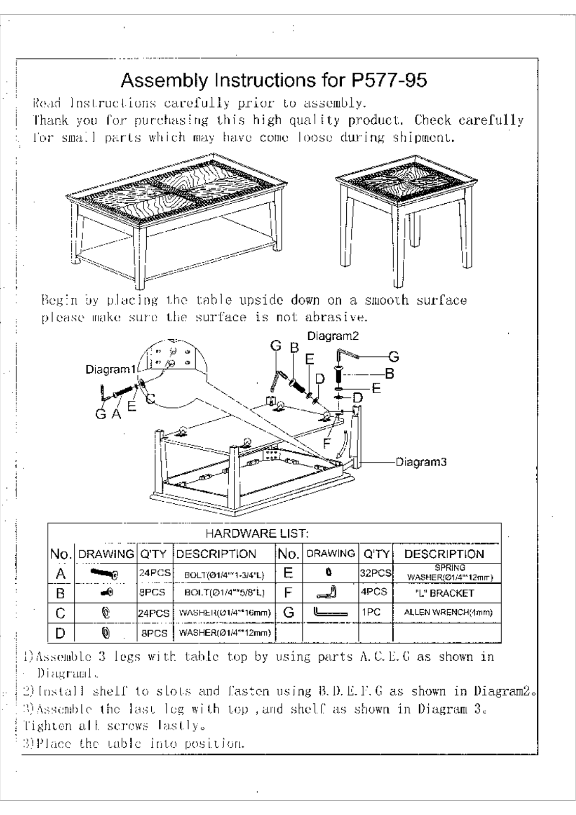 Progressive Furniture P57795 Assembly Guide