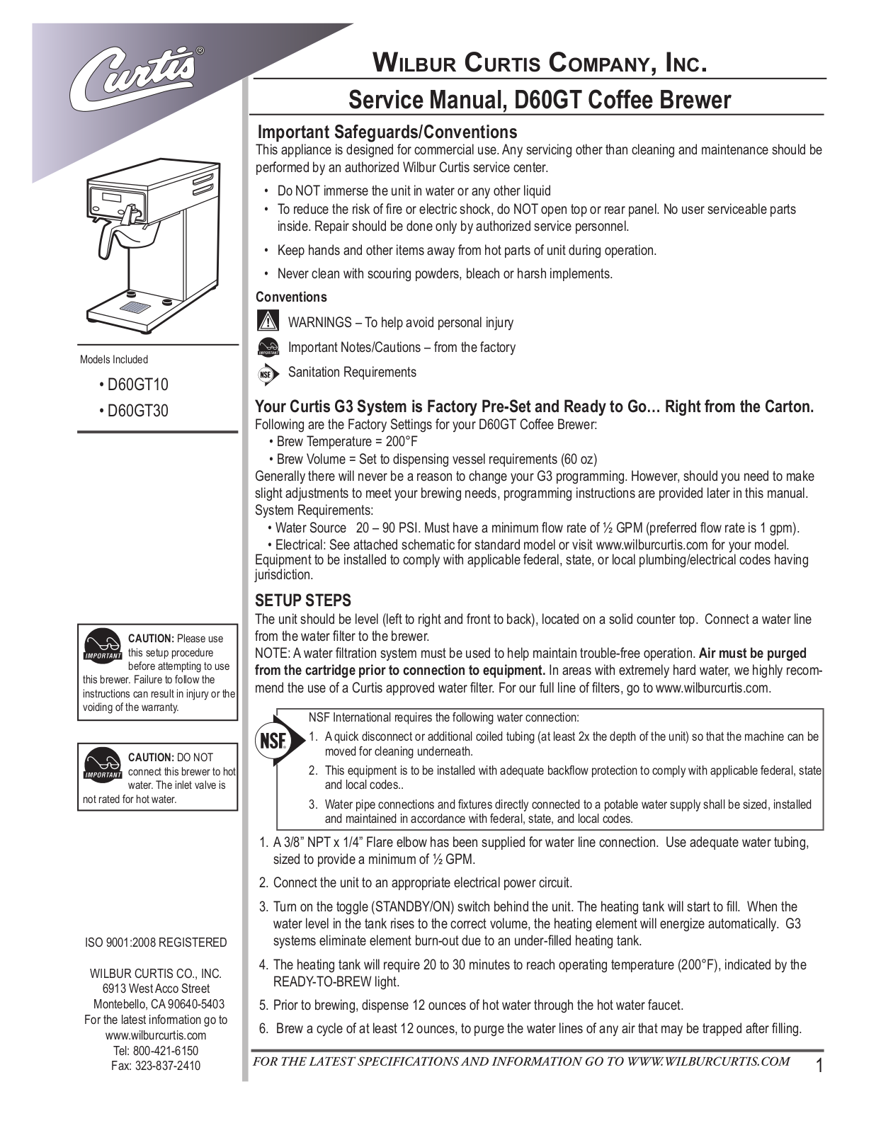 Wilbur Curtis D60GT30 User Manual