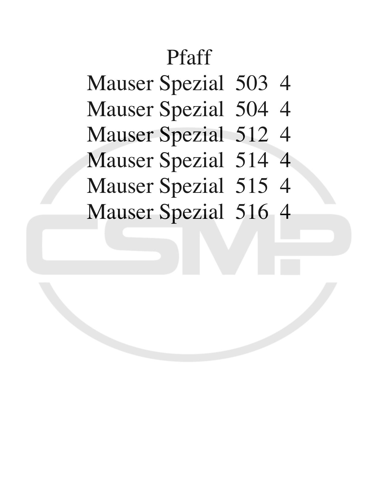 Mauser Special 503 4, 504 4, 512 4, 514 4, 515 4 Parts Book