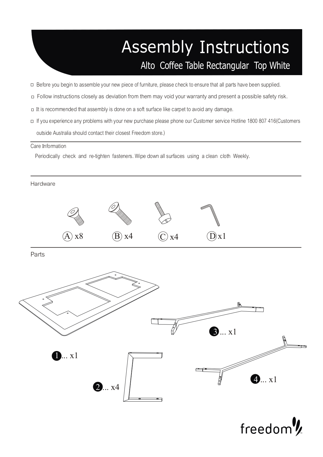 Freedom Alto Coffee Table Rectangular Top Assembly Instruction