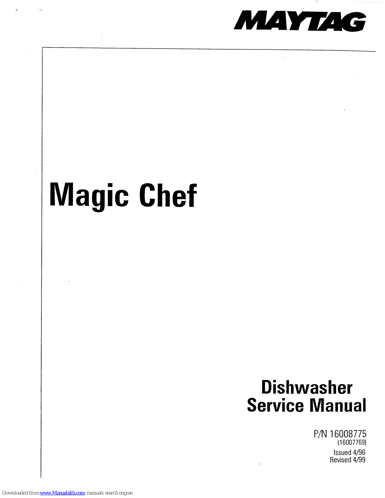 Magic Chef DU40J, DU20J, DU4J, DU2J, DU8J Service Manual