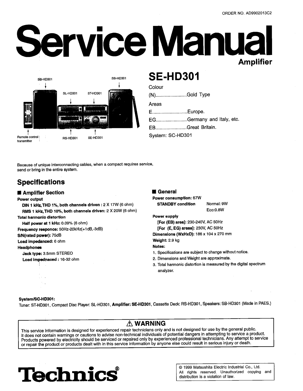 Panasonic SEHD-301, SEHD-301 Service manual
