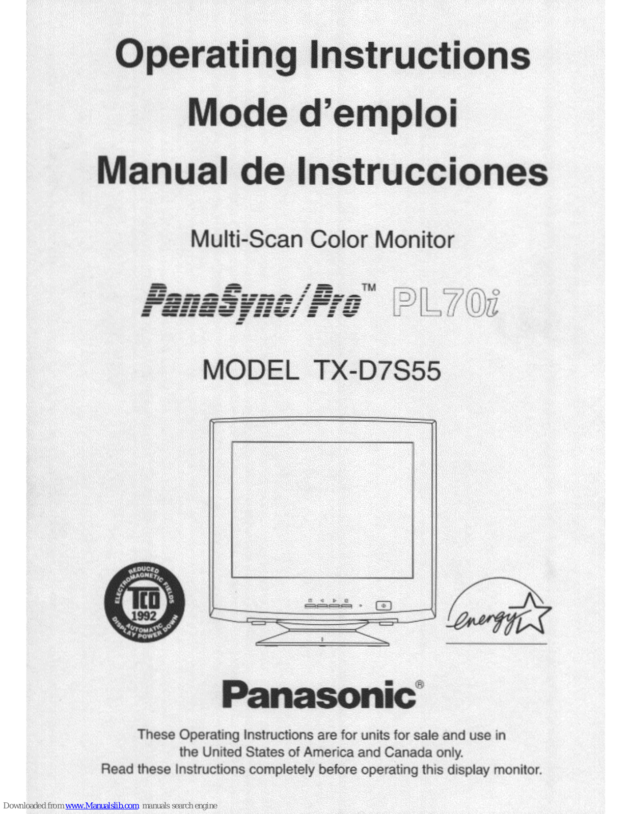 Panasonic PANASYNC PL-70I, PANASYNC Pro PL-70I, TX-D7S55 User Manual