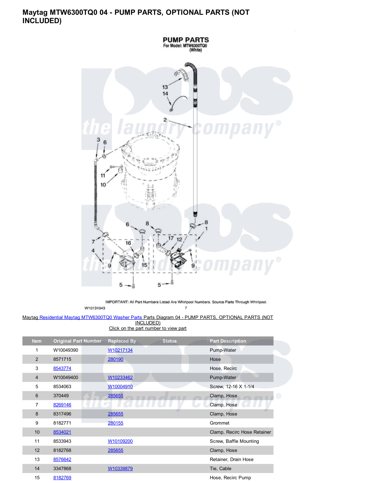 Maytag MTW6300TQ0 Parts Diagram