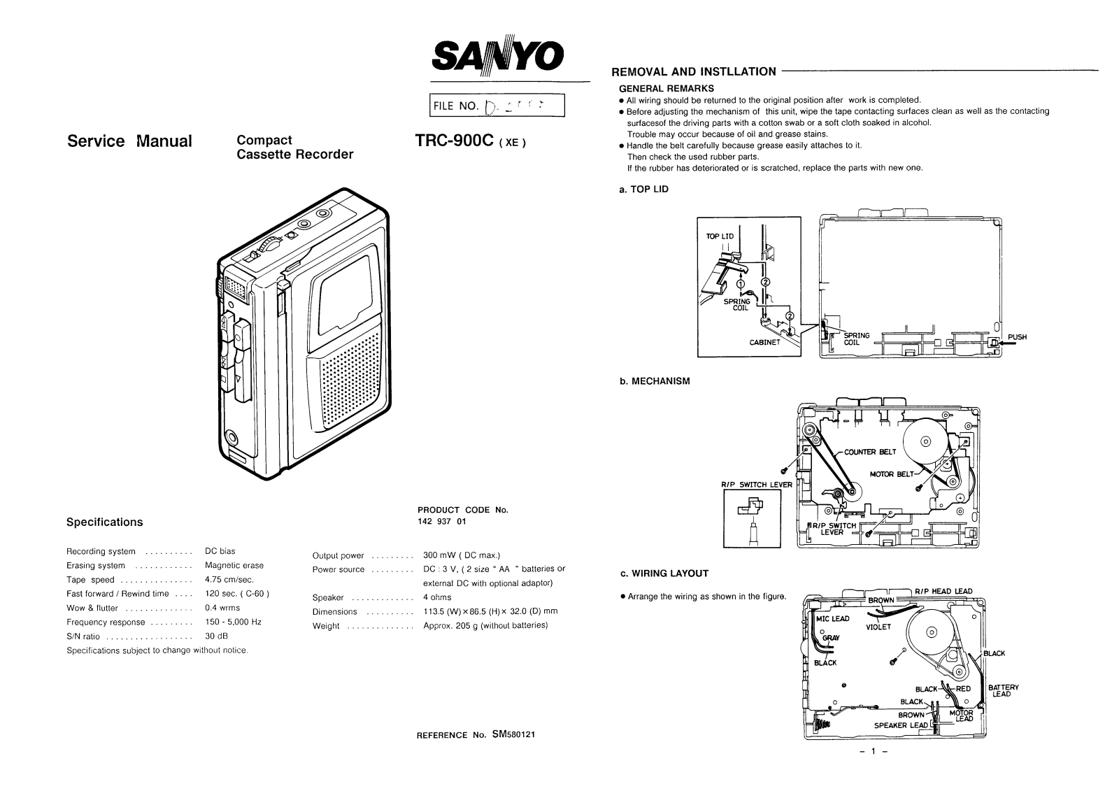 Sanyo TRC-900-C Service manual