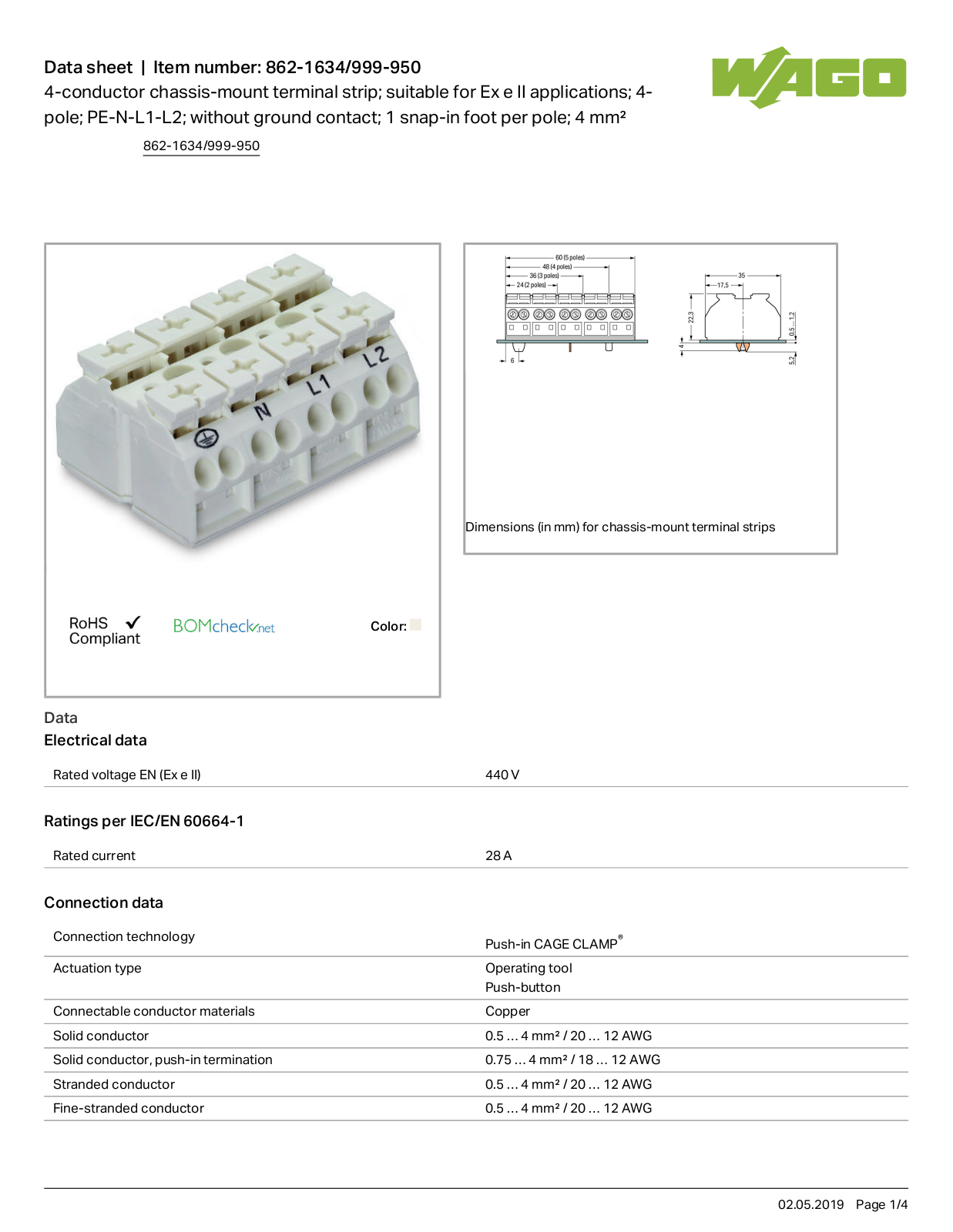 Wago 862-1634/999-950 Data Sheet