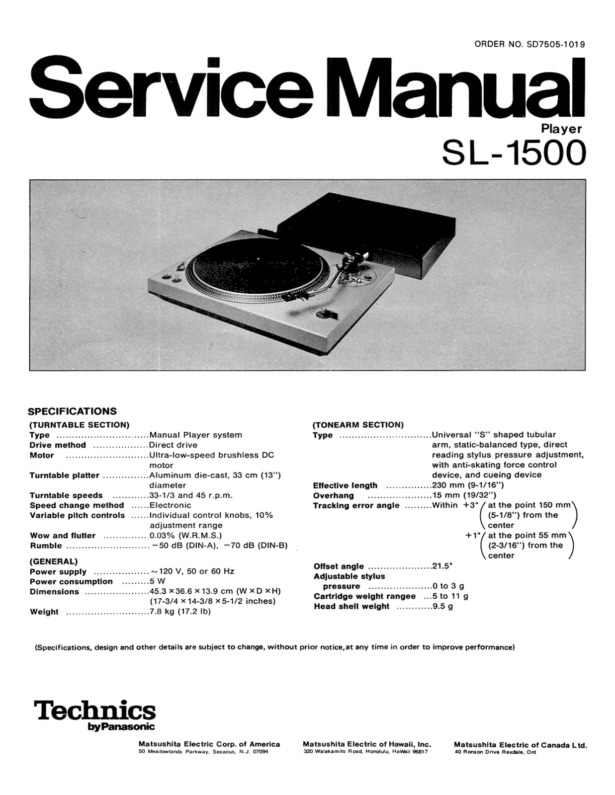 Technics SL-1500 Service manual