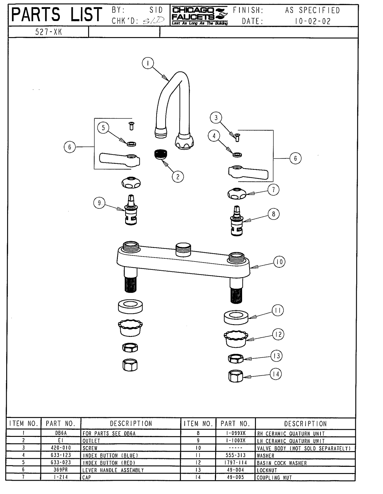 Chicago Faucet 527-XK Parts List