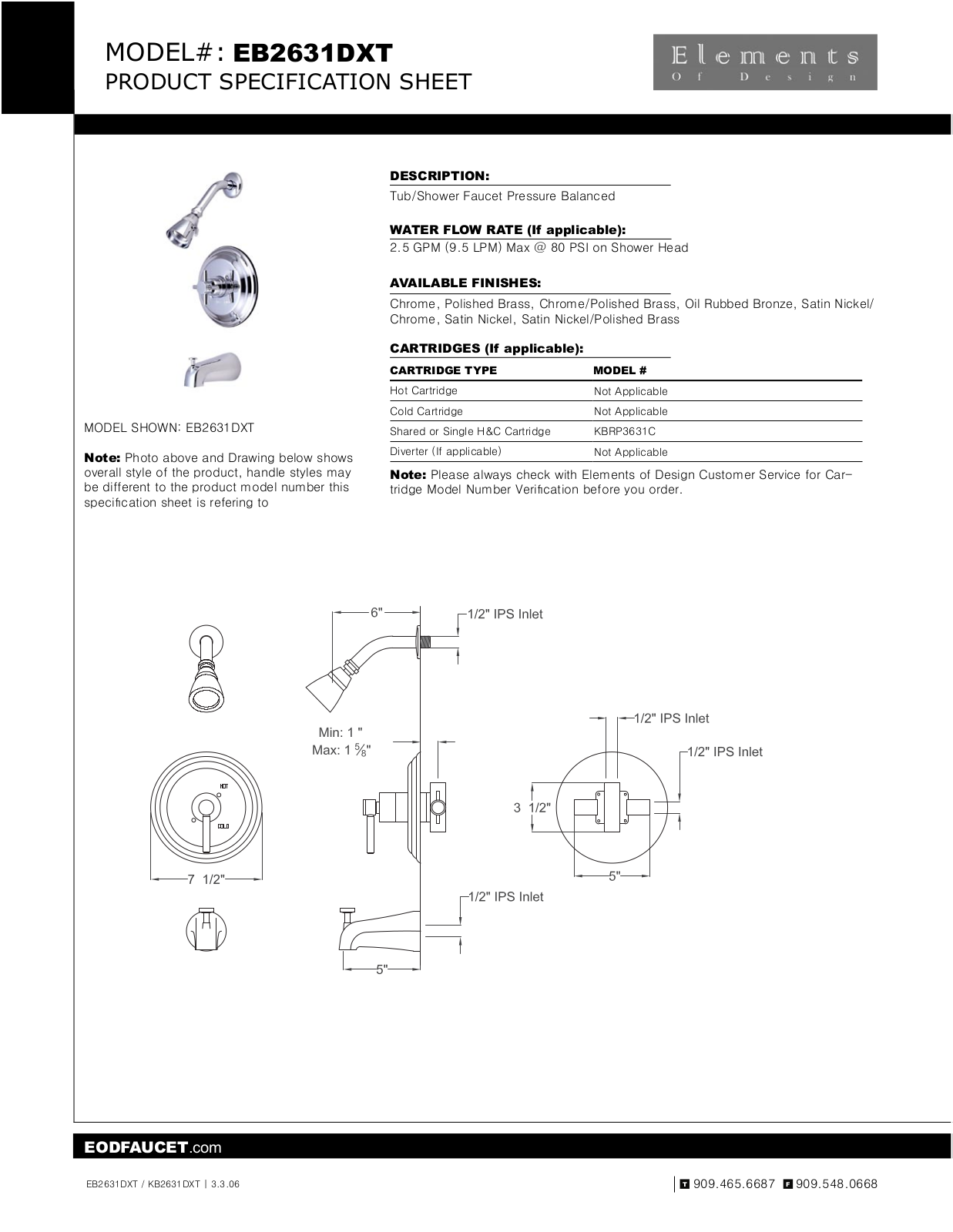 Elements of Design EDE1510 Specification Sheet - ManualMachine.com