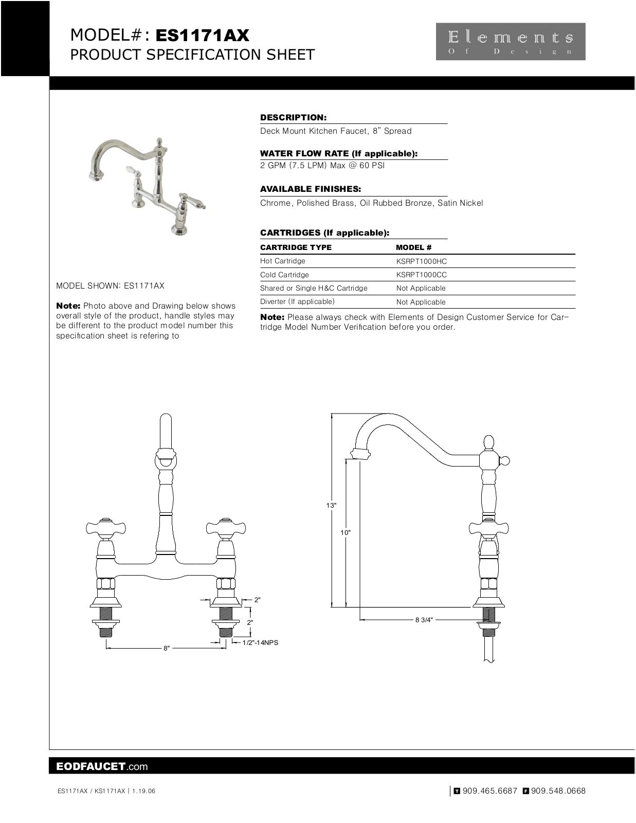 Elements of Design EDE1445 Specification Sheet - ManualMachine.com
