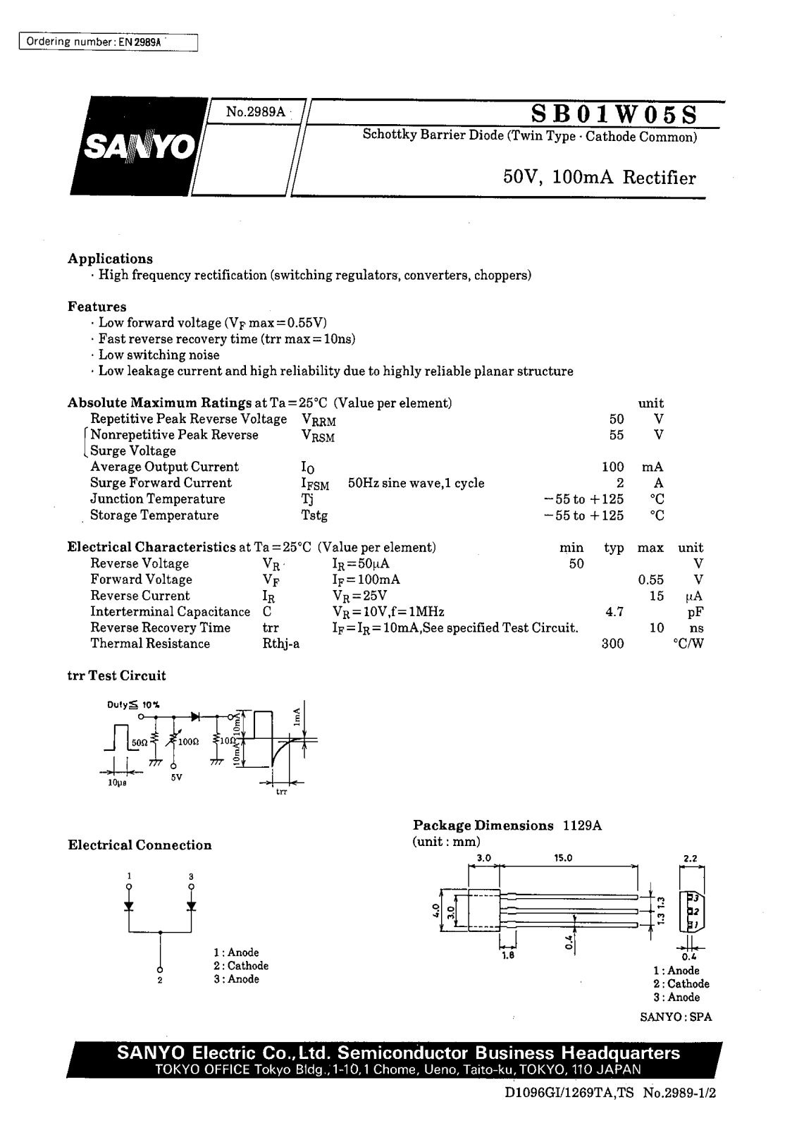 SANYO SB01W05S Datasheet