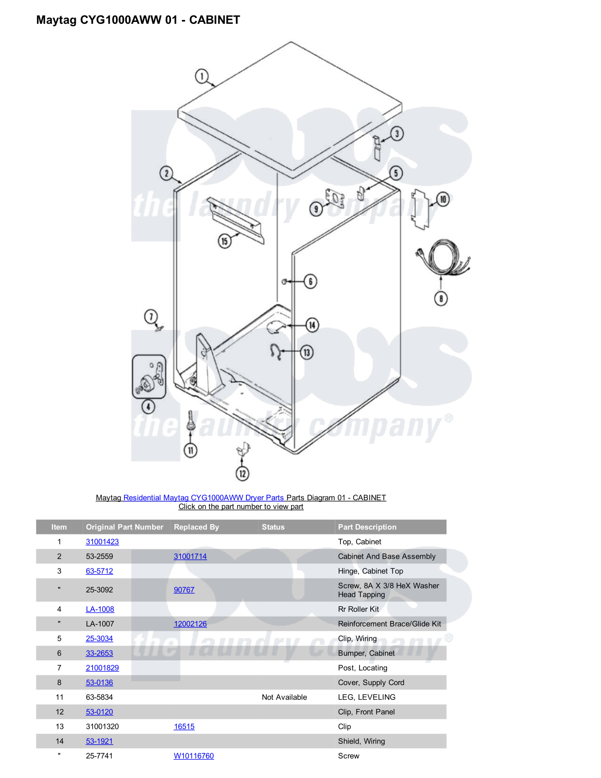 Maytag CYG1000AWW Parts Diagram