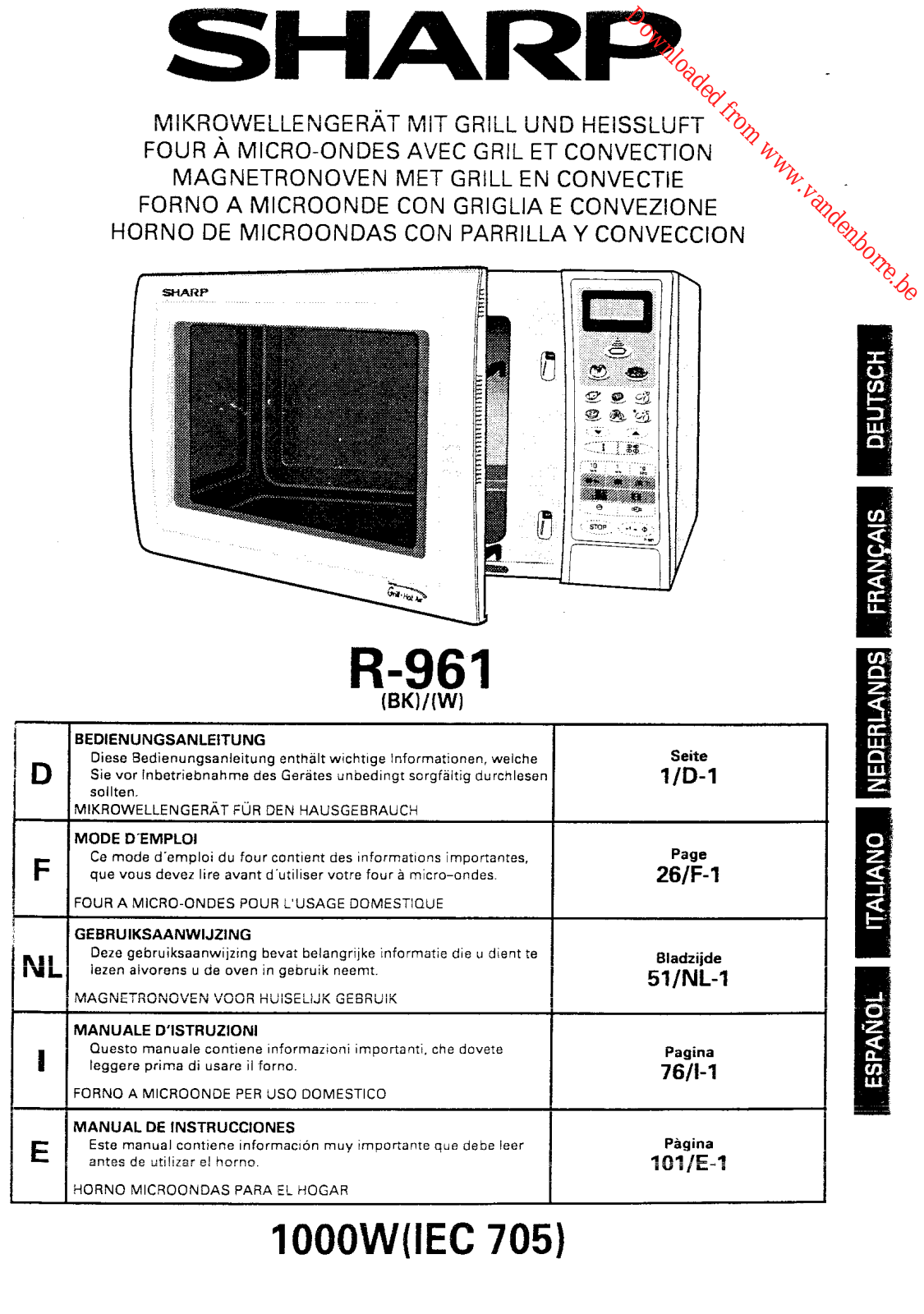 SHARP R 961 INW User Manual