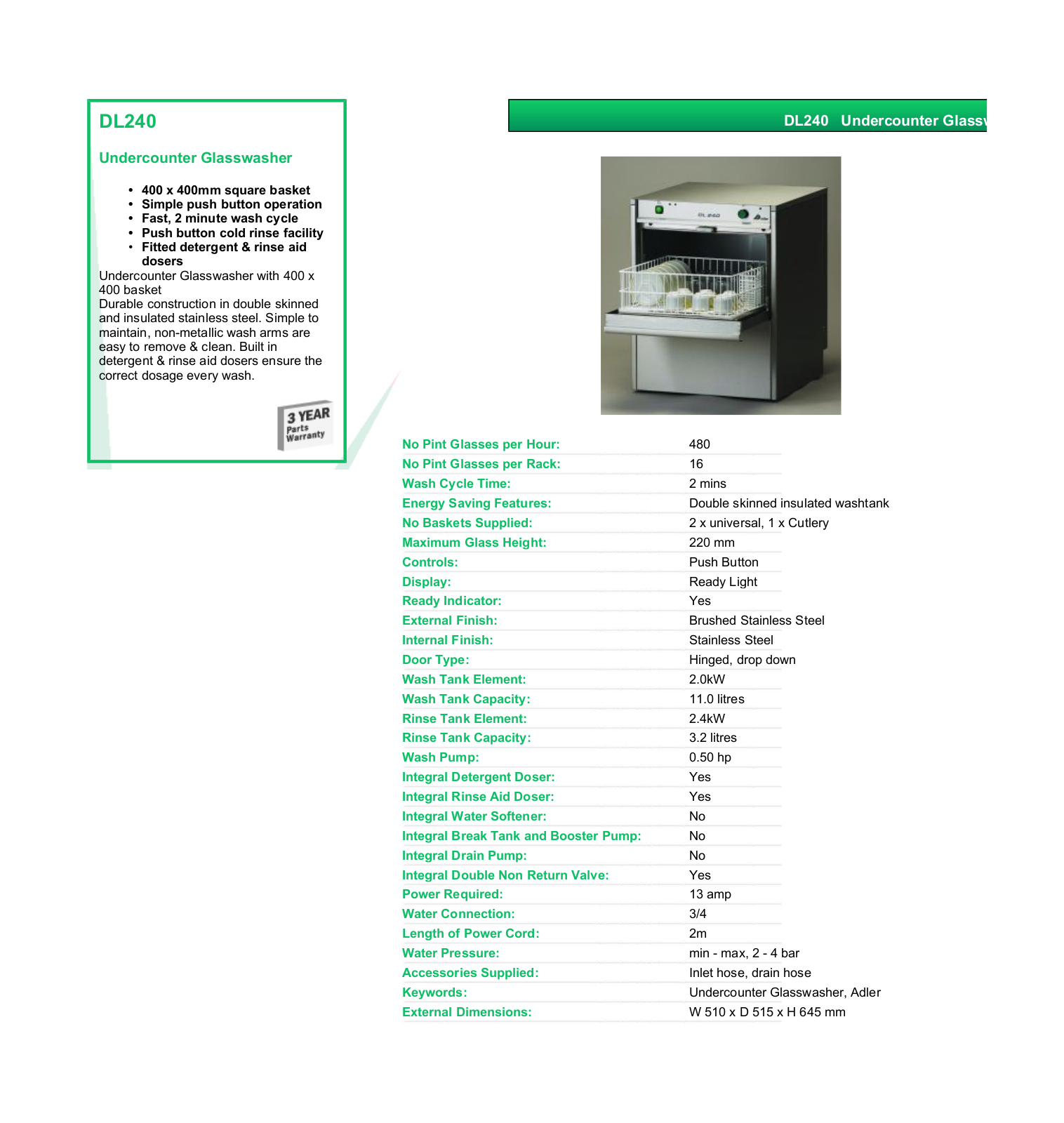 Valera DL240 DATASHEET