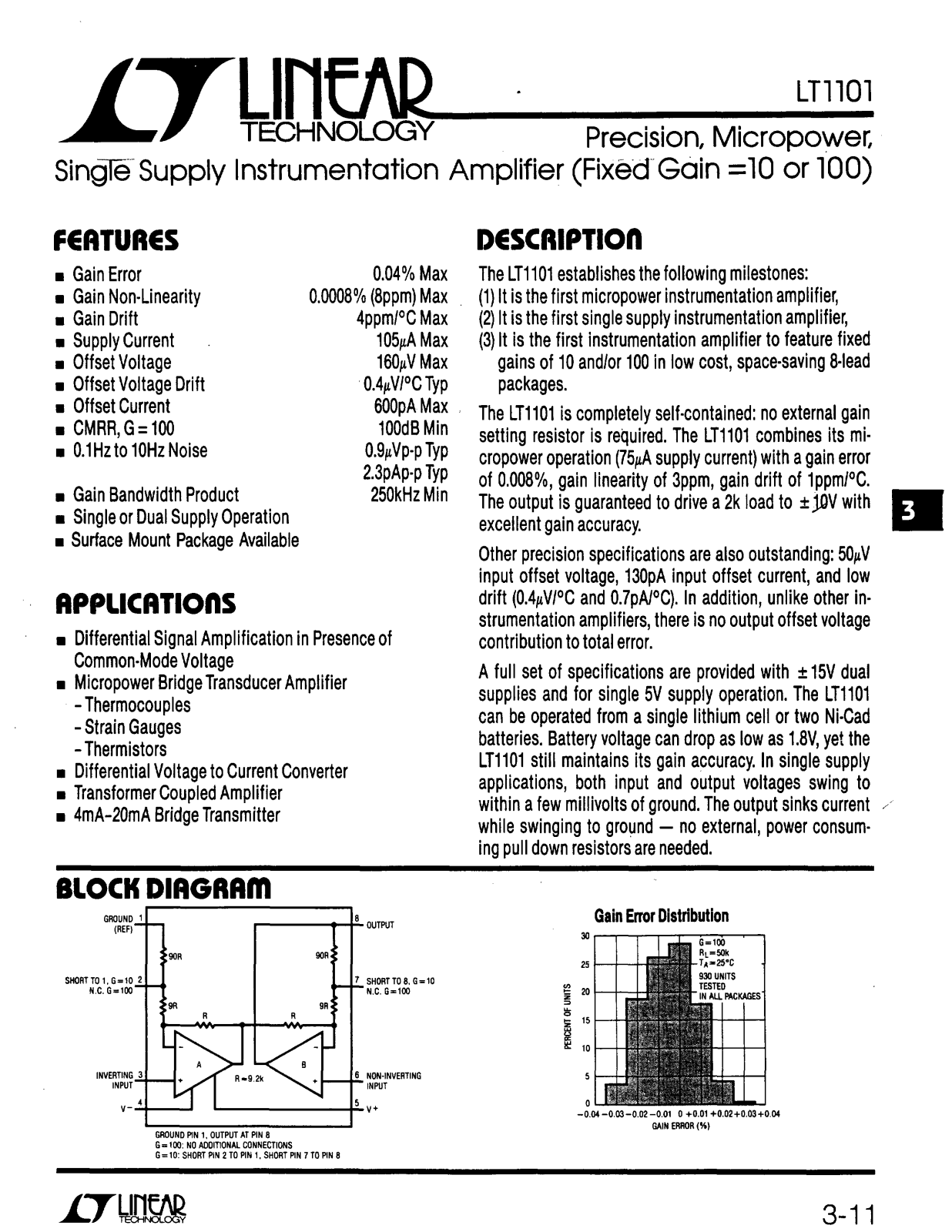 Linear Technology LT1101 Datasheet