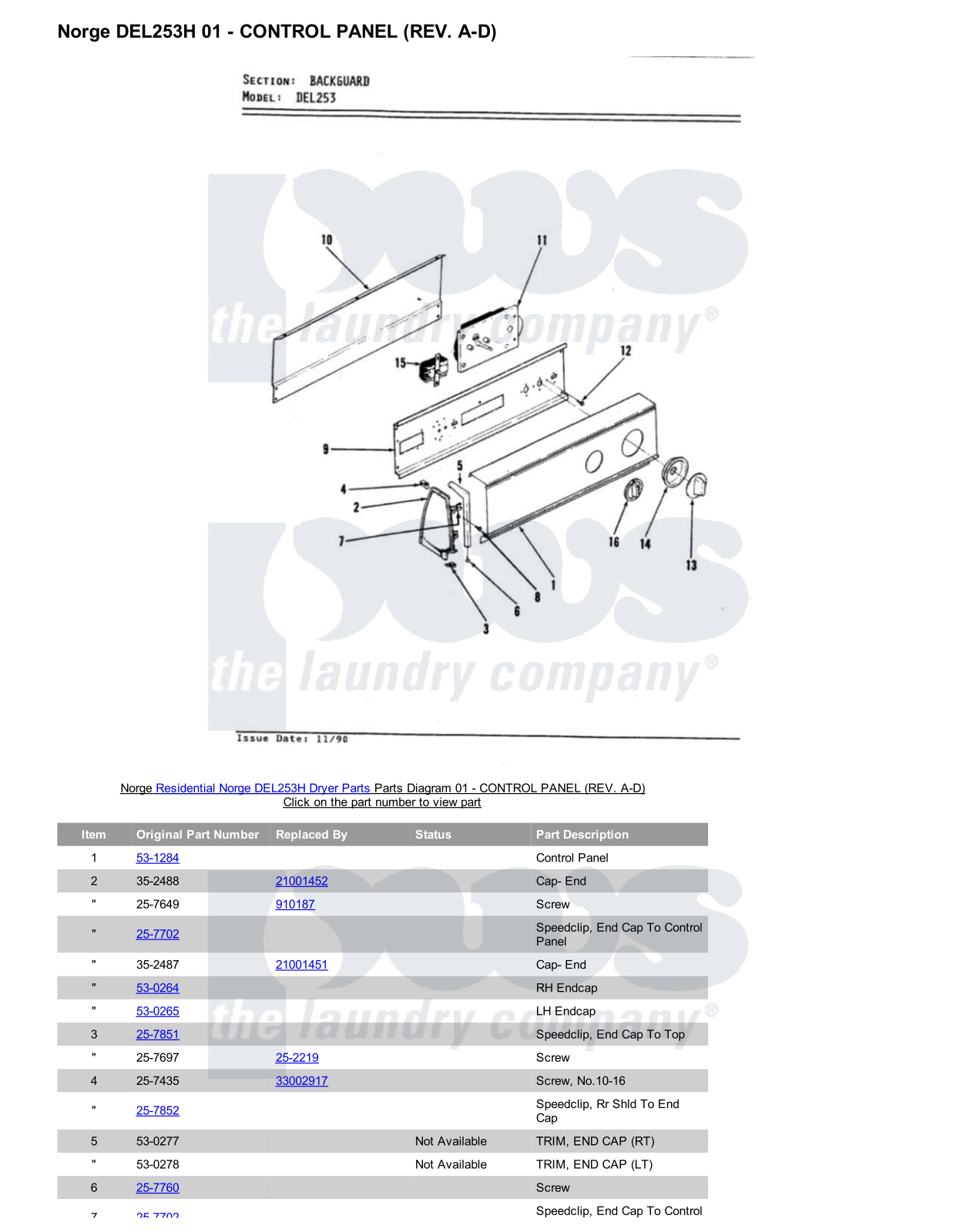 Norge DEL253H Parts Diagram