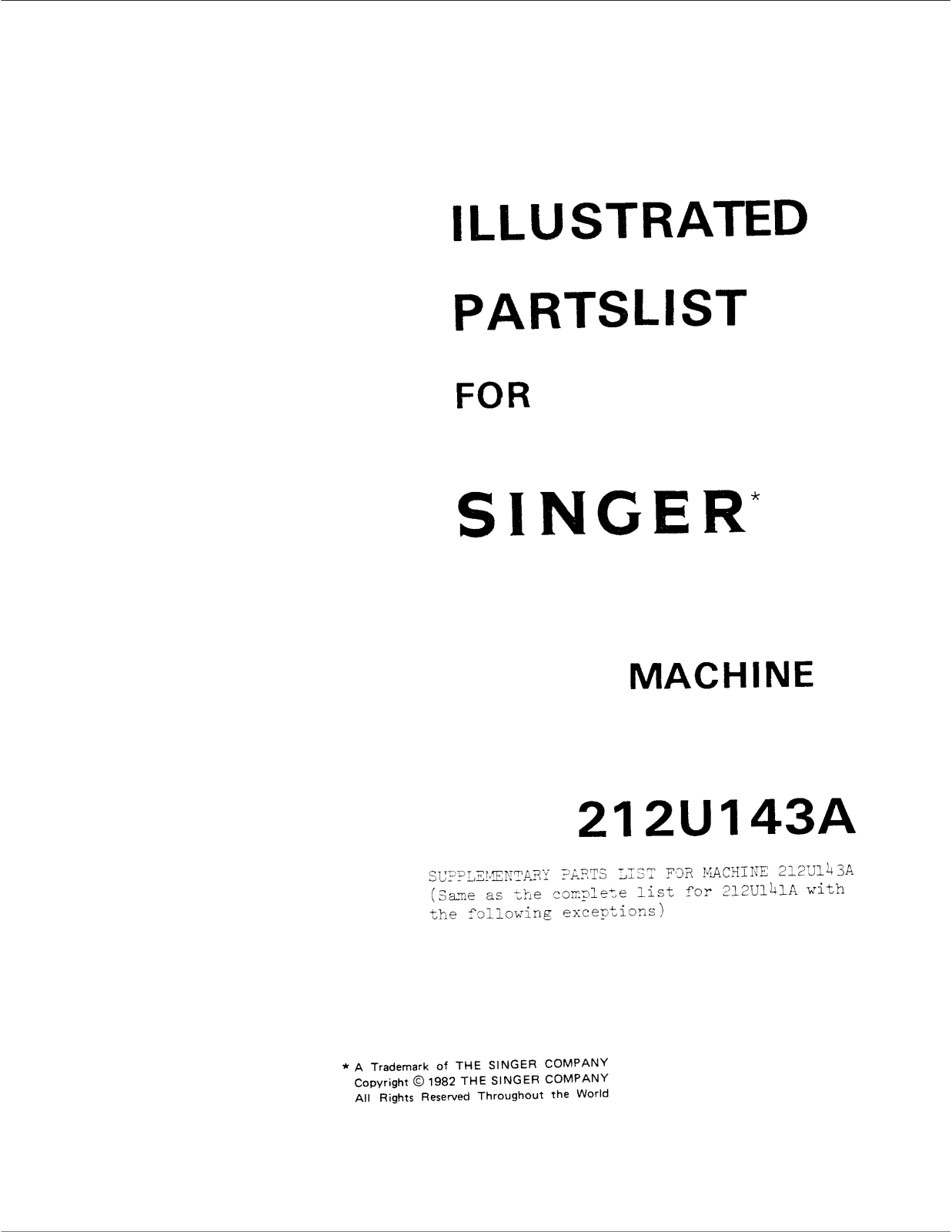 SINGER 212U143A Parts List